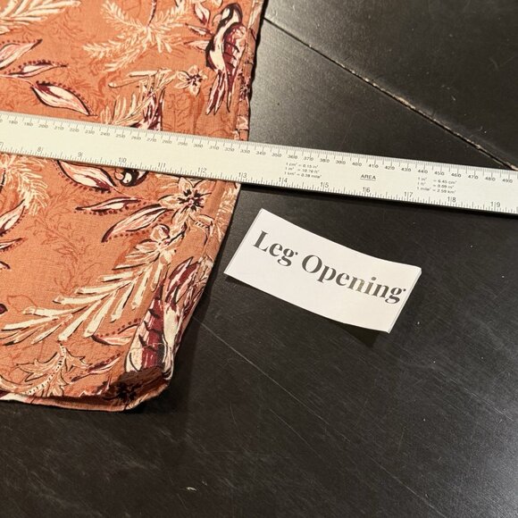 Tahari 100% Linen Brown Wide Leg Capri Pants Birds & Floral Print Womens Medium - Picture 9 of 10